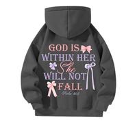 Christian Sudadera con capucha para mujer con capucha God is Within Her She Will Not Fall Long Sleeve Oversize Sweatshirts Print Top Zip-Up Neckline Inspirational Top for Faith-Conscious Fashion