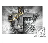 Christian Symbol Art 100% Recycled Cardboard Wolf & Cross Art 1000 Piece Jigsaw Puzzle for Adults Beautifully Illustrated Unique 70x50cm/1000pcs