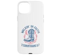 Christian Walk in Faith Cowgirl Boots 2 Corintios 5:7 Carcasa para iPhone 15 Plus