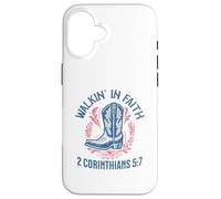 Christian Walk in Faith Cowgirl Boots 2 Corintios 5:7 Carcasa para iPhone 16