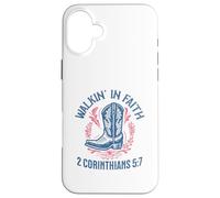 Christian Walk in Faith Cowgirl Boots 2 Corintios 5:7 Carcasa para iPhone 16 Plus