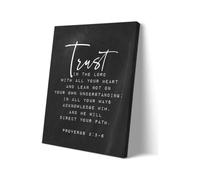 Christian Wall-Art Decor Proverbs 3 5 6 Trust In The Lord With All Your Heart Bible Verse Canvas Print For Bedroom Home Office(Framed,08x12inch(20x30cm))