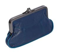 Christian Wippermann Cartera de piel auténtica para mujer con cierre de clip, 17 x 10 x 2-4 cm, monedero con cremallera, cartera con clip, elegante cartera de piel para mujer, azul, 17 x 10 x 2-4 cm