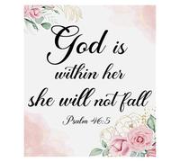 Christian Women Gifts Inspirational Quote Canvas Art God is Within Her She Will Not Fall Psalm 46 5 Wall Decor for Home Office and Bedroom(Framed,16x24inch(40x60cm))