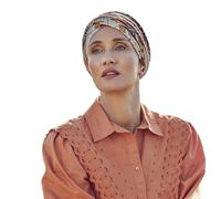 Christine Headwear Shakti Turban Beige Leafs 1417-0754 Turbante de Lino - Pañuelo Gorro Oncológico de Diseño para la Cabeza