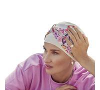 Christine Headwear Shakti Turban Cement w/Bright Flower 1520-0772 Turbante de Bambú con Cinta - Pañuelo Gorro Oncológico de Diseño para la Cabeza
