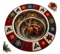 Christmas 3D Illusion Rug, Round Santa Portal Non-Slip Floor Mat (F,47.2") | Crystal Velvet Area Carpet • Holiday Vortex Artwork • Indoor Seasonal Accent