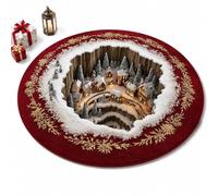 Christmas 3D Illusion Rug, Round Santa Portal Non-Slip Floor Mat (G,31.5") | Crystal Velvet Area Carpet • Holiday Vortex Artwork • Indoor Seasonal Accent