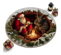 Christmas 3D Illusion Rug, Round Santa Portal Non-Slip Floor Mat (J,63") | Crystal Velvet Area Carpet • Holiday Vortex Artwork • Indoor Seasonal Accent