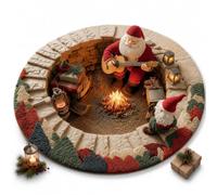 Christmas 3D Illusion Rug, Round Santa Portal Non-Slip Floor Mat (K,63") | Crystal Velvet Area Carpet • Holiday Vortex Artwork • Indoor Seasonal Accent