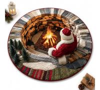 Christmas 3D Illusion Rug, Round Santa Portal Non-Slip Floor Mat (L,23.6") | Crystal Velvet Area Carpet • Holiday Vortex Artwork • Indoor Seasonal Accent