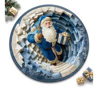 Christmas 3D Illusion Rug, Round Santa Portal Non-Slip Floor Mat (O,47.2") | Crystal Velvet Area Carpet • Holiday Vortex Artwork • Indoor Seasonal Accent
