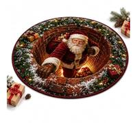 Christmas 3D Illusion Rug, Round Santa Portal Non-Slip Floor Mat (P,23.6") | Crystal Velvet Area Carpet • Holiday Vortex Artwork • Indoor Seasonal Accent