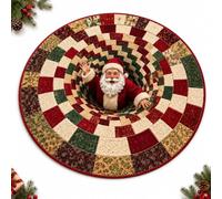 Christmas 3D Illusion Rug, Round Santa Portal Non-Slip Floor Mat (Q,23.6") | Crystal Velvet Area Carpet • Holiday Vortex Artwork • Indoor Seasonal Accent