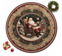 Christmas 3D Illusion Rug, Round Santa Portal Non-Slip Floor Mat (S,39.4") | Crystal Velvet Area Carpet • Holiday Vortex Artwork • Indoor Seasonal Accent