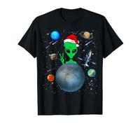 Christmas Alien Santa Peace Hand In Space Santa Hat Xmas Camiseta gráfica económica