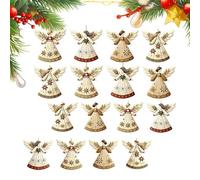 Christmas Angel Ornaments, 2D Retro Small Pendants, 16-Piece Flat Christmas Tree for Wreaths, Wall, Door, Fireplace, Car, Shelf, Entryway, Cabinet, Living Room, Bedroom, and Party Decor