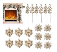 Christmas Artificial Flowers - Juego de 18 piezas, Christmas Flower and Berry Picks with Glitter Stems for Trees Wreaths Garland | Holiday Artificial Flowers Decor for Mantel Hearth Staircase Landing