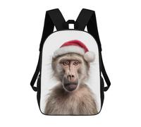 Christmas Baboon with Santa Hat Portrait Mochila Escolar De Moda Para Estudiantes, Adecuada Para Niños Y Niñas, Mochila Informal Para Viajes Al Aire Libre, Esencial Para El Día A Día 17inch