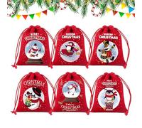 Christmas Bags - 6 Piece Reusable Pouch Drawstring, Christmas Bags Storage Containers, Fabric Reusable Candy Bag | Fabric Christmass Bag For Kids Candy Birthday Holiday Party Wedding