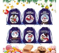 Christmas Bags - 6 Piece Reusable Pouch Drawstring, Christmas Bags Storage Containers, Fabric Reusable Candy Bag | Fabric Christmass Bag For Kids Candy Birthday Holiday Party Wedding