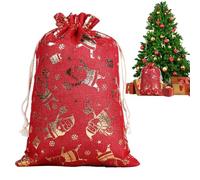 Christmas Bags - Burlap Gold Foil Reusable Decorations | Festive Holiday Candy Pouches for Treats, Party Favors, Halloween, Thanksgiving, Christmas or Family Gathering