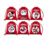 Christmas Bags - Reusable Drawstring Pouch, Fabric Festive Favor, Secure Pull Tie Closure, 6 Piece Assortment Set, Festival Storage Component, Ideal for Holiday Sweet Treats