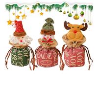 Christmas Bags - Reusable Three Piece Cartoon Doll Fabric Storage Set with Drawstring Design, Cute Holiday Gift Bags for Candy Tree Party Kids Presents, Decorative Christmas Packaging Home Events