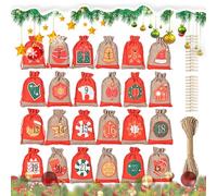 Christmas Bags With Drawstring, 24X Advent Countdown Drawstring Bags, Christmas Tree Pendants Burlap Bags, Drawstring Christmas Bags With Clips, Advent Countdown Christmas Bags, Festive Drawstrin