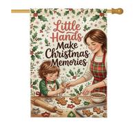 Christmas Baking Family Tradition - Bandera de casa de galletas de jengibre | Escena familiar para hornear, bandera de patio, borde de bayas de acebo, tema nostálgico de vacaciones