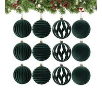 Christmas Ball Ornaments,12 Pieces Festive Flocked Ball Decor - 8x8cm Shatterproof Christmas Tree Ornaments - Seasonal Décor For Indoor Holiday Celebration Party Winter Window Wall