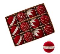 Christmas Ball Ornaments Set - Christmas Flocked Ball Ornaments 12 Piece | Christmas Velvet Bauble Ornaments 6cm Shatterproof Party Decoration Shatterproof Soft Easy Suspending Rope