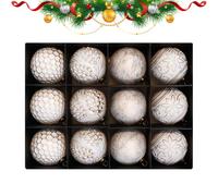 Christmas Ball Ornaments Set - White And Gold Christmas Balls Decoration | 12 Pieces Winter Holiday Party Decoration For Railing Window Wedding Store Party