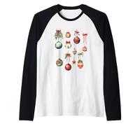 Christmas Baubles Retro Ornament Art Camiseta Manga Raglan
