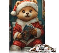 Christmas Bear Reading Puzzles Imposible,desafío for Adults Entretenimiento Creativo 1000 Piezas Obra De Arte De Juego De para Adultos, Regalos A Partir De 14 Años 500pcs (52x38cm)