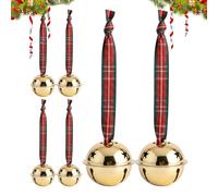 Christmas Bell Decor - 6 Piece Vintage Metal Ornament Set | Rustic Cloth Hanging Bells, Holiday Tree Decoration for Entryway, Front Door, Wall, Porch, Country, Apartment and Hallway