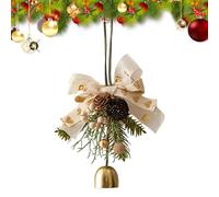 Christmas Bell Wreath - Jingle Pendant for Holiday Decor | Pp Ribbon with 3d Bow Pine Branch, Detachable Hanging Ornament, Family, Table, Door, Wall, Indoor and Outdoor, Celebration Accessory