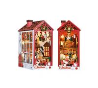 Christmas Book Nook Miniature Building Kit with Music & Lighting - 3D Puzzle Bookend Wooden DIY Craft Toy Gfits for Adults Kids