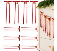 Christmas Bow Bell Garland, Christmas Decor Ornaments With Bell, Velvet Garland Red Bows, Festive Holiday Decor for Mantle Fireplace Tree Staircase Indoor Outdoor Home Party Winter Celebration