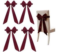 Christmas Bows for Chairs - 2/4/6 Pack Christmas Burgundy Velvet Chair Bows, Velvet Chair Sashes for Xmas Decoration, Home, Wedding (4Pcs)