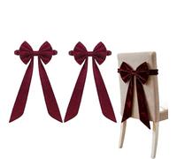 Christmas Bows for Chairs - 2/4/6 Pack Christmas Burgundy Velvet Chair Bows, Velvet Chair Sashes for Xmas Decoration, Home, Wedding (2Pcs)