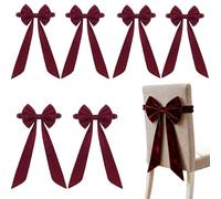 Christmas Bows for Chairs - 2/4/6 Pack Christmas Burgundy Velvet Chair Bows, Velvet Chair Sashes for Xmas Decoration, Home, Wedding (6Pcs)