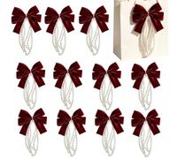 Christmas Bows For Tree - 12 Pieces Burgundy Pearl Tassel Velvet Ornaments