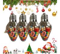 Christmas Bulb Gift Jar, Jumbo Clear Fillable Light Bulb Shape Ornaments with Screw-Off Lid, Plastic Hanging Empty Candy Christmas Ornaments for DIY Xmas Tree Decor, Party Favors (4pcs)
