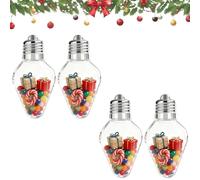 Christmas Bulb Gift Jar,Large Clear Fillable Light Bulb Ornaments,Jumbo Plastic Hanging Candy Containers,for DIY Crafts with Screw-Off Lid, Xmas Tree Decor, Cards & Party Favors (4)