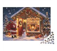 Christmas Cabin Jigsaw Puzzles 1000 Piezass Reciclado Material Santa Claus Decor Adult Jigsaws Desarrollo de la Niños y Niñas Inteligencia Padre-Hijo Juego Activity 52x38cm/1000 Piezas