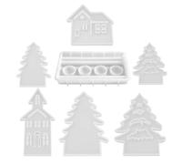 Christmas Candle Mold - 6pcs Silicone Tree House Holiday Decorations