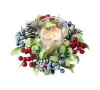 Christmas Candle Rings - Holiday Table Centerpieces for Festive Décor | Artificial Candle Rings with Accents for Kitchen Cabinet Window Door Farmhouse Dinner Desktop Fireplace, 7.87x2.36 inches