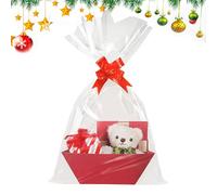 Christmas Candy Baskets Empty - 9.8 × 6.7 × 3.5inch with Handles And Bows Cardboard Red Pouch | Christmas Candy Baskets - for Kids Adults Friends Birthday Halloween Thanksgiving Home Holiday New Year