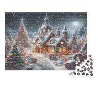Christmas Candy Castle Colourful Christmas Town Night 1000 Pcs Puzzle for Adults Beautiful Decoration Puzzle Fun Present 52x38cm/1000pcs